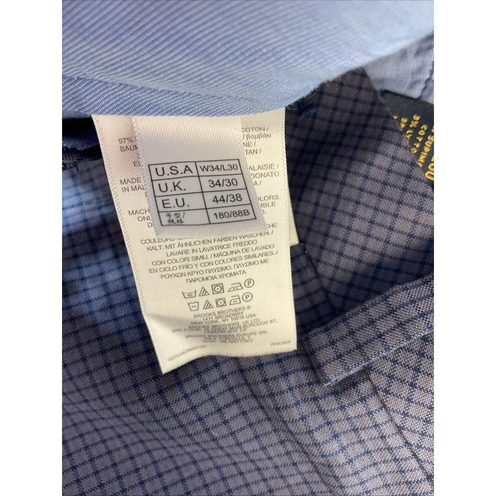 Brooks Brothers Pants Mens 34x30 Milano Fit Dress Pants Blue Check Lightweight